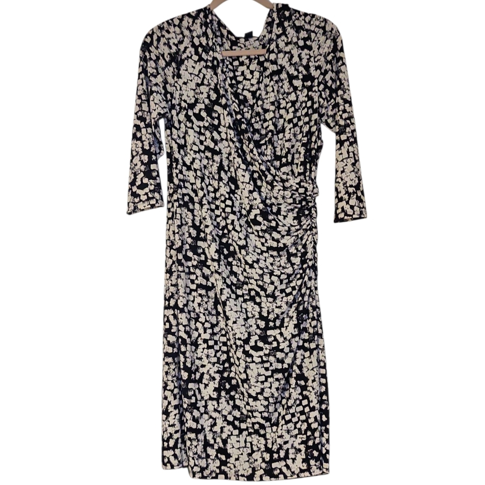 Chaps Black and White Long Sleeve Dress